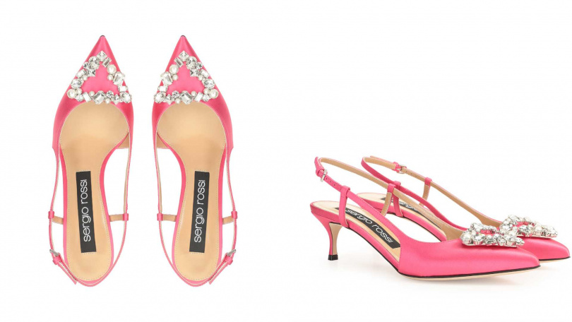Sergio Rossi sr Godiva Precious (Fuchsia)後繫帶高跟鞋／32,000元（圖／品牌提供）