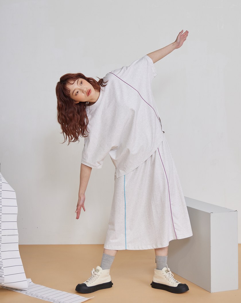 運動風配色邊彈性針織裙(兩色)