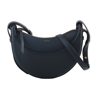 Polene - 粒面皮革半月形拉鍊斜背包(霧藍)