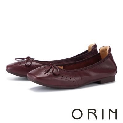 ORIN 法式蝴蝶結柔軟真皮平底鞋 酒紅