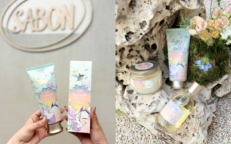 SABON白茶沐浴油(PET瓶)-春光限定版300ml／980元、白茶身體磨砂膏-春光限定版320g／1,480元、白茶絲綢身體乳液-春光限定版200ml／1,380元（圖／吳雅鈴攝）