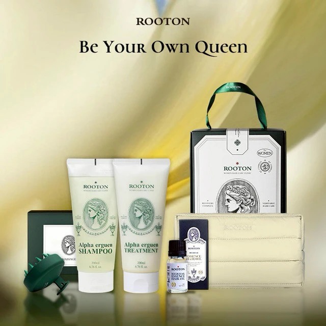 快速出貨【ROOTON】女王節快樂 ! 甦活植萃洗髮精200ml+甦活植萃護髮素200ml+喚活極萃雙效修護髮油8ml+頭皮按摩梳+晨霧化妝包+植萃手提禮盒