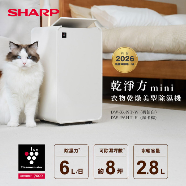 【SHARP夏普】 乾淨方mini美型除濕機 DW-X6NT-W/DW-P6HT-H(可退貨物稅)