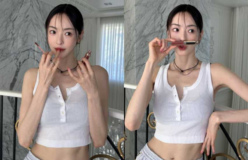 DOLCE&GABBANA 摯愛柔霧慕斯唇釉 #90初戀白桃／1,600元（圖／取自 dahee0315 IG）