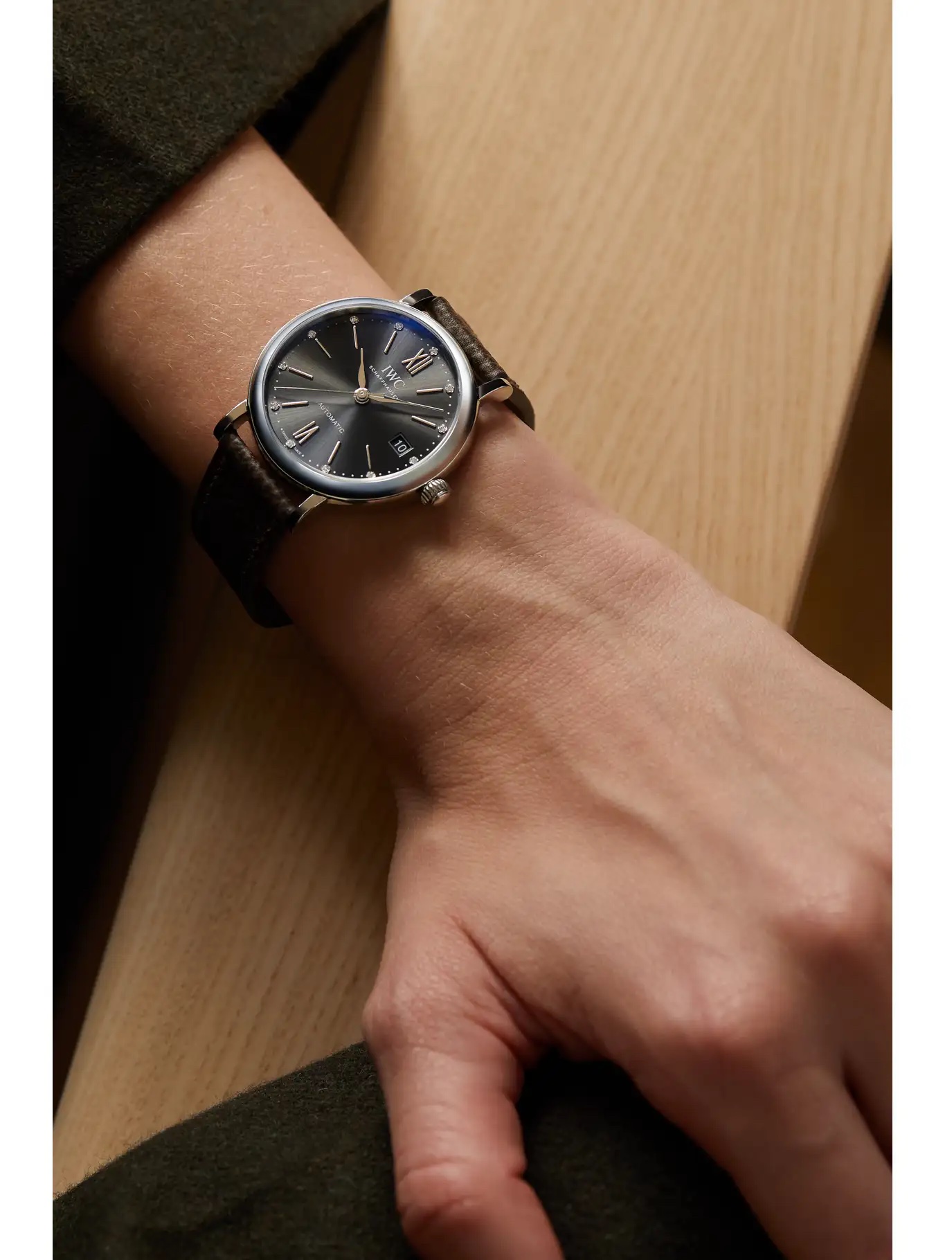 IWC SCHAFFHAUSEN Portofino Automatic 37mm stainless steel, textured-leather and diamond watch