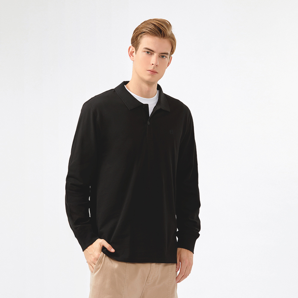 Hang Ten- 經典長袖POLO衫-男(黑色)