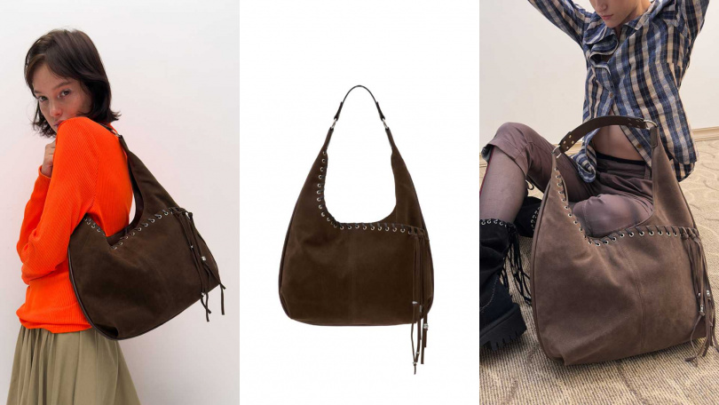 YEOMIM_medium slash hobo bag_suede brown／4,380元（圖／mini matters）