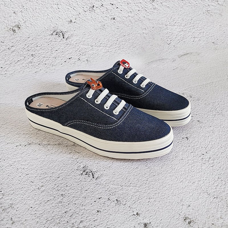 時尚半拖懶人鞋(寬楦) 顯瘦前包後空 小紅帽與大野狼- 牛仔藍