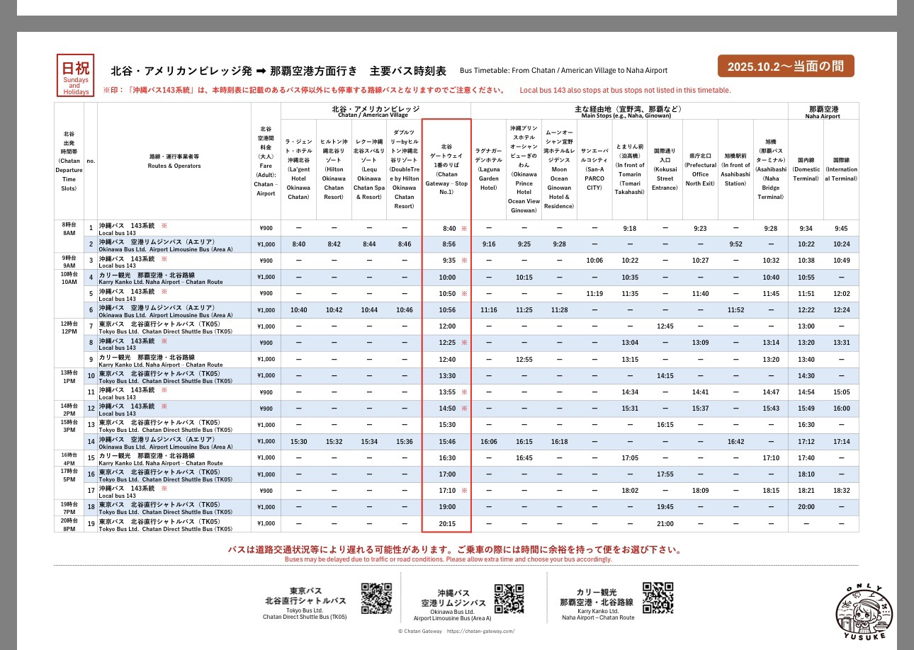 北谷門戶TK05時刻表