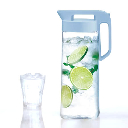 日本ASVEL按鍵固定2100cc可倒放非玻璃冷水壺(水藍色)