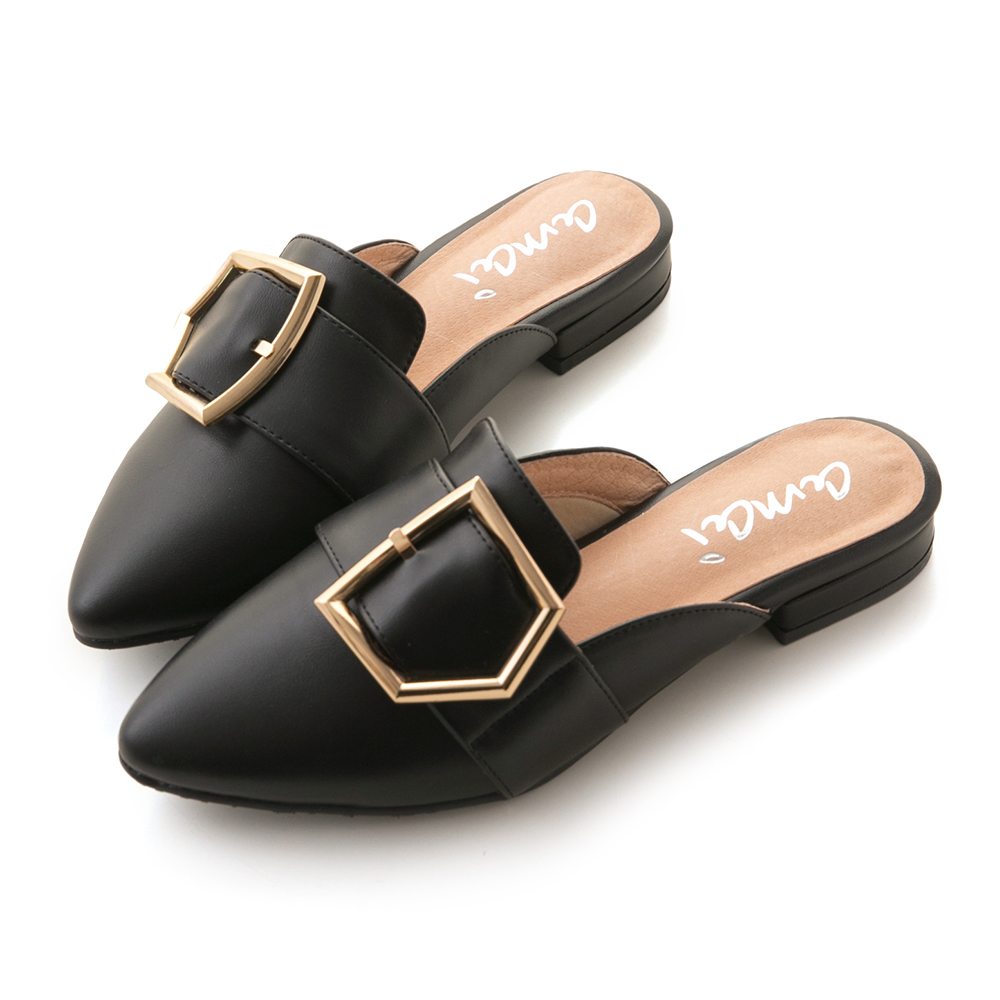 五角金屬釦懶人穆勒鞋 黑 SP9-1BK (版型偏小)