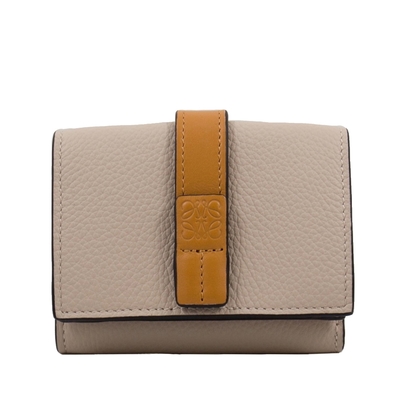 LOEWE 羅威 拼色三摺短夾 釦式零錢袋 (淺燕麥色 x 蜜糖色) Trifold wallet