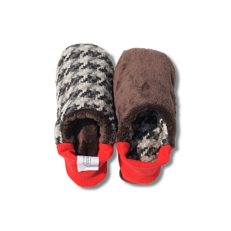 日本製 羊毛暖足 可機洗室內鞋 絨面千鳥紋 紅 - M