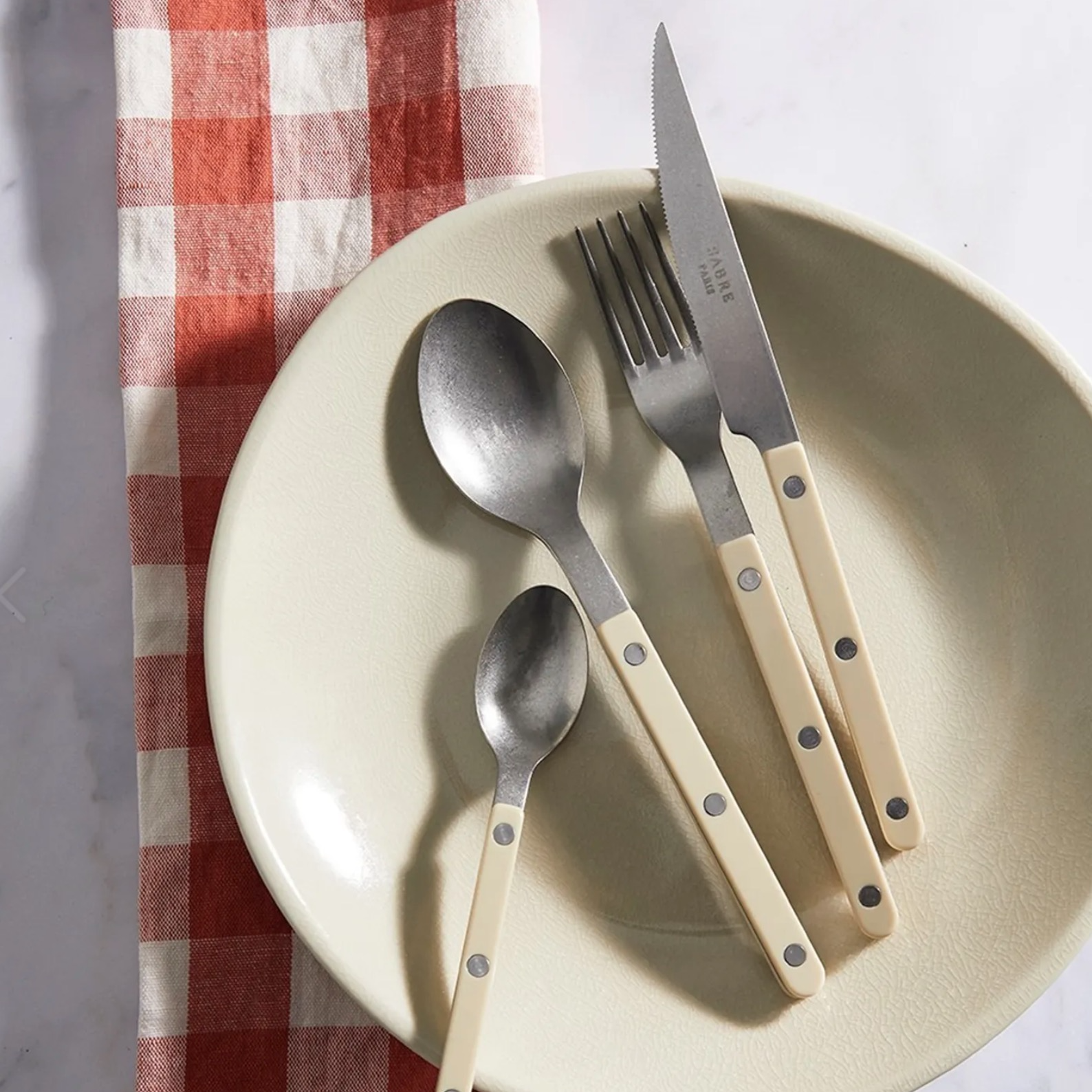 法國製 Sabre Paris 復古酒館系列餐具 霧面鈕扣 象牙白 - 主餐餐叉