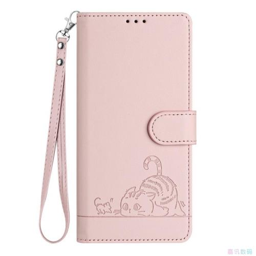 貓咪粉適用IPhone17/16/15/14/13/12/11promax/Plus蘋果翻蓋手機殼長掛繩Mini/Se/Air斜挎保護套電話殼