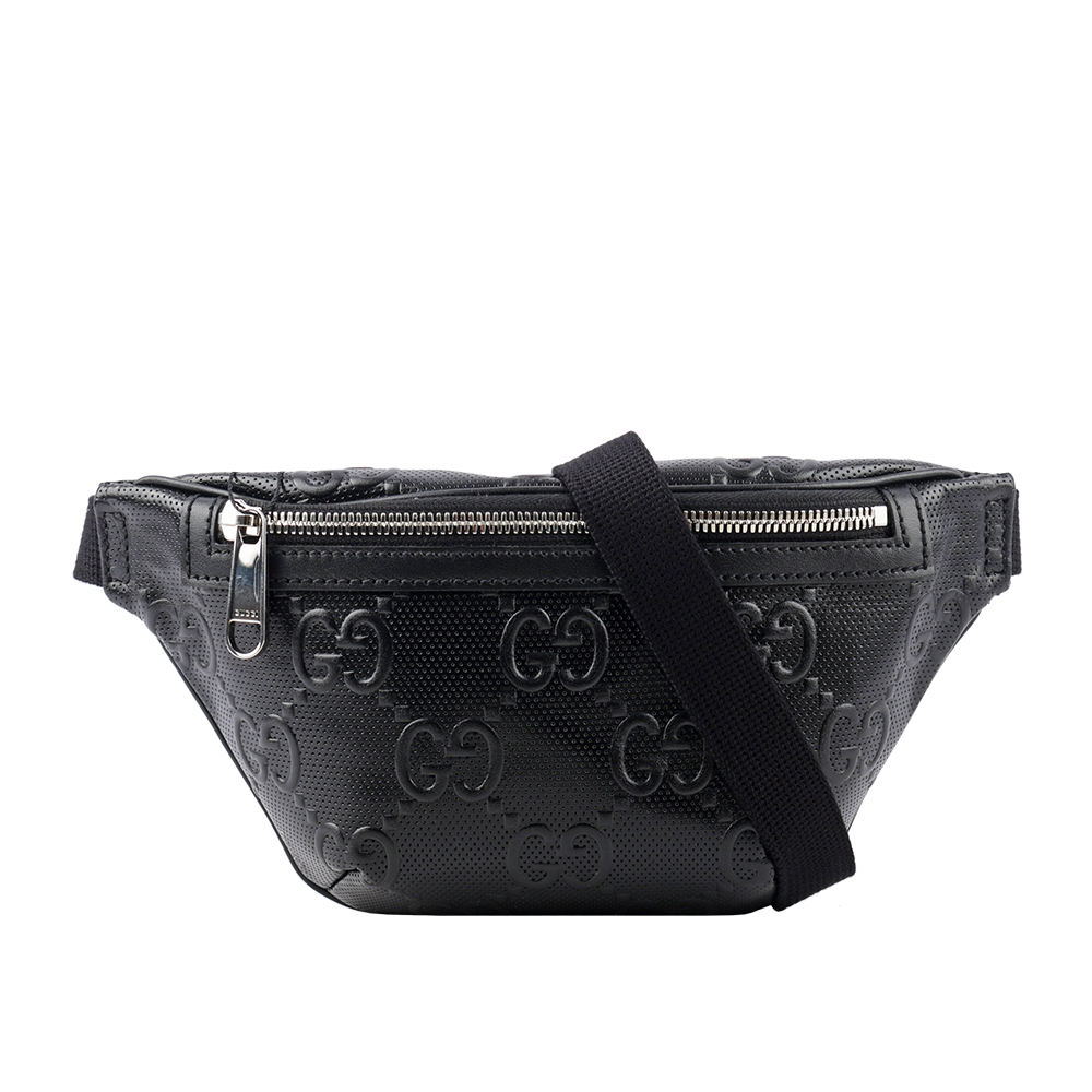 GUCCI GG Logo 壓印浮雕皮革腰包/胸口包(黑色) 658582 1W3CN 1000