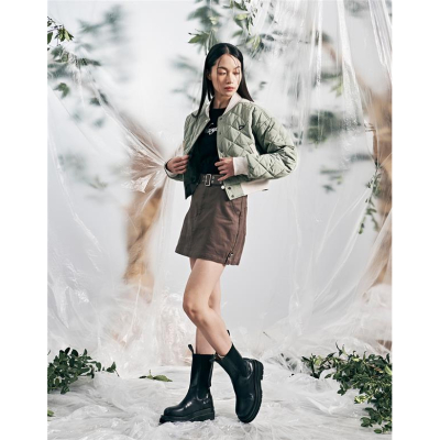 【CACO】衍縫撞色飛行外套 灰綠