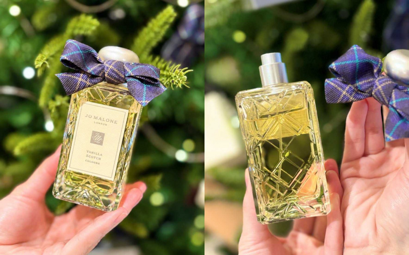 Jo Malone London香草威士忌香水30ml／3,050元、100ml／6,100元 就連玻璃瓶身也呼應蘇格蘭威士忌的醇厚香調，刻印上菱格紋後宛如高級酒杯般，更具收藏手感。（圖／吳雅鈴攝）