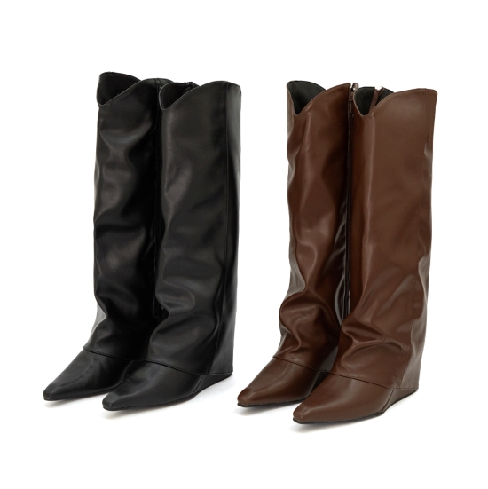 D+AF 隱形遮肉褲管長靴推薦 時髦超模V口隱形增高褲管長靴