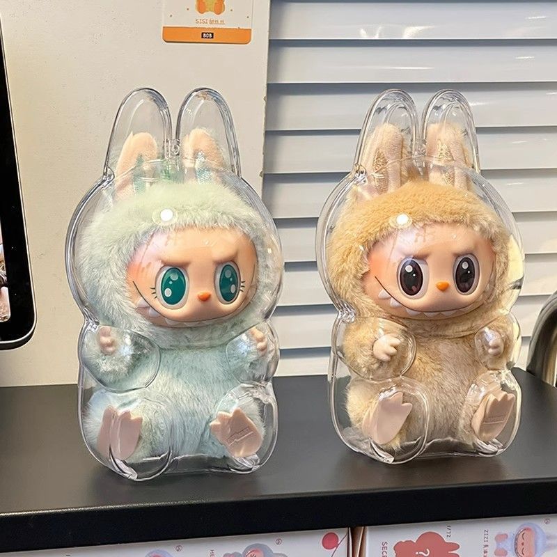 免運 labubu搪膠保護套拉布布坐姿站姿同價透明防塵面罩收納展示盒P-72快速出貨