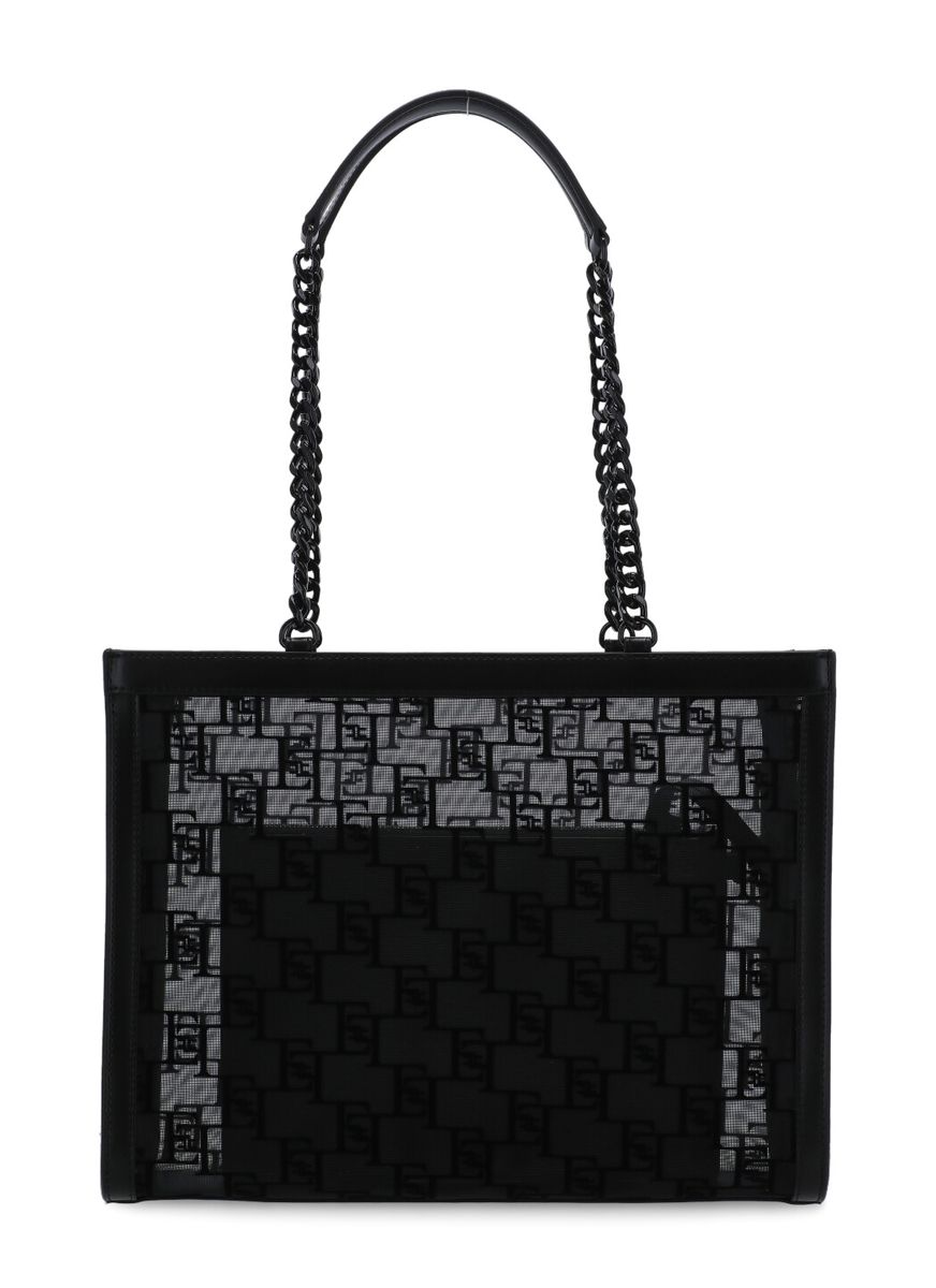 Elisabetta Franchi Black Monogram Mesh Shopping Bag