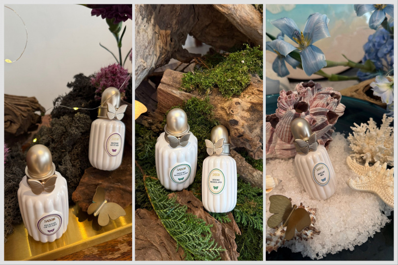SABON蛻變之旅淡香精「森林檜語」、「星辰焚香」、「蔚藍大海」，各30ml／3,380元、50ml／4,680元。（圖/tingting攝）