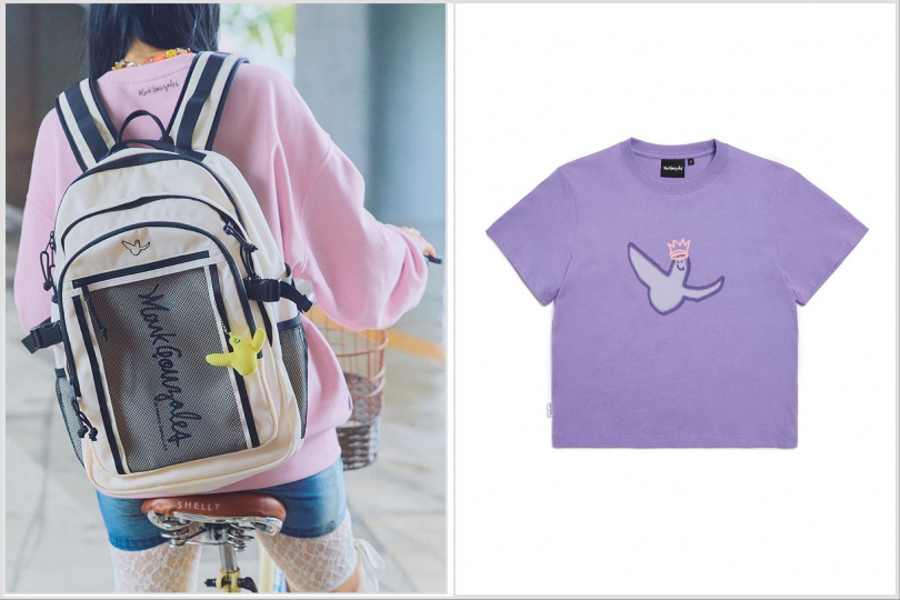 圖說：Mark Gonzales LOGO  AUTHENTIC 後背包 4580元，Mark Gonzales CROWN 小天使短版T恤 1680元 。（圖／品牌提供）