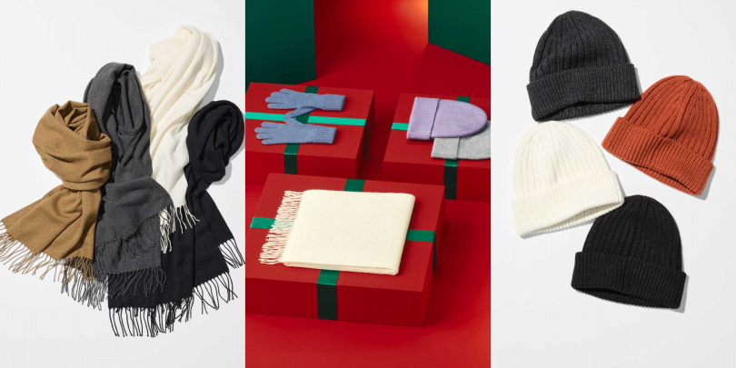 UNIQLO HEATTECH圍巾／期間限定價格390元，HEATTECH保暖PADDED手套／期間限定價格390元，HEATTECH羅紋毛帽／限定價格290元（圖／品牌提供）