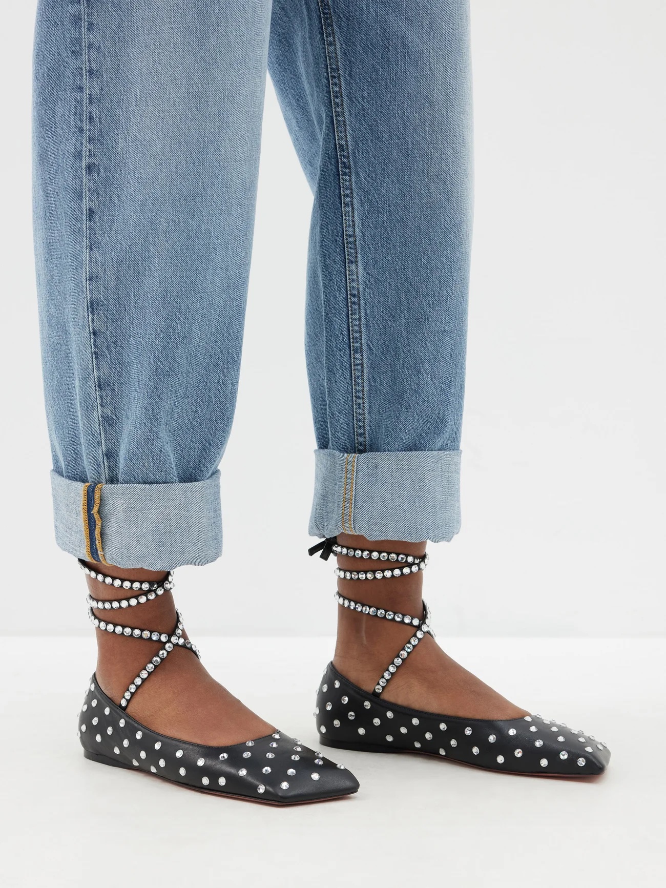 Amina Muaddi Ane crystal-embellished leather ballet flats