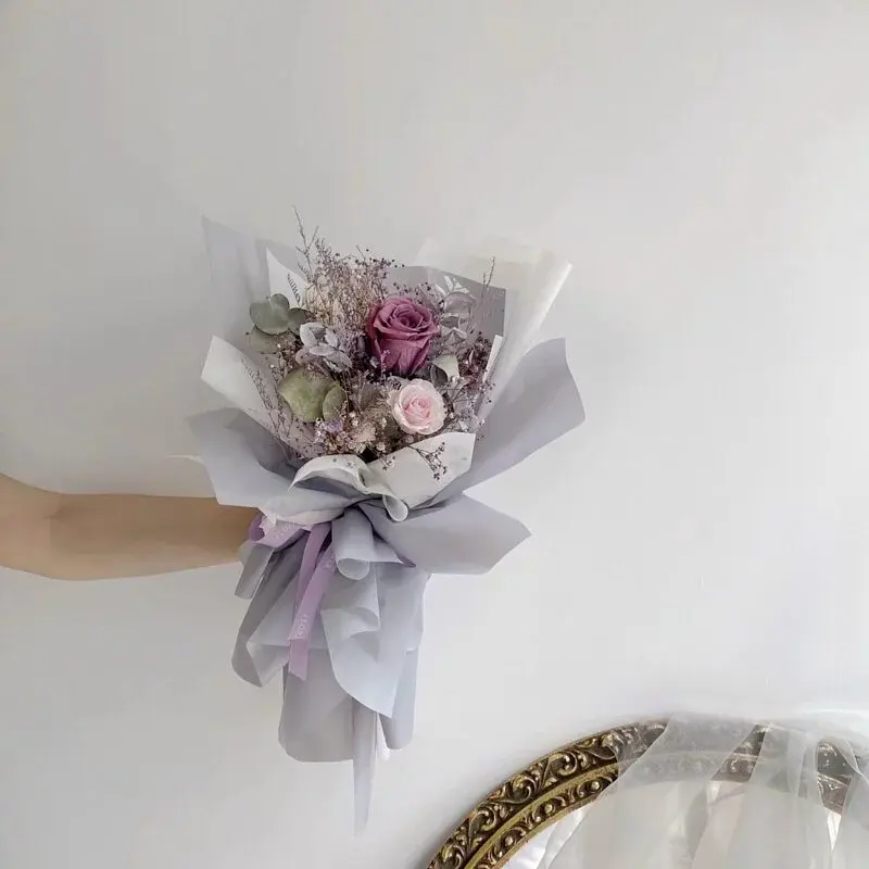 韓系永生乾燥花束25*40-蔚藍紫玫瑰