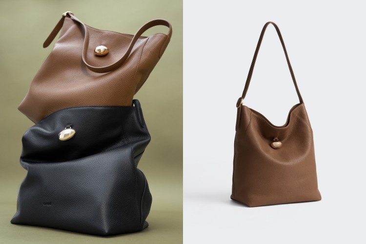 Drop Hobo包身採用義大利荔枝紋小牛皮製成，內襯則使用再生聚酯纖維，展現品牌對永續工藝的堅持。值得一提的是，寬敞容量可輕鬆收納 13 吋筆電，通勤族必備！