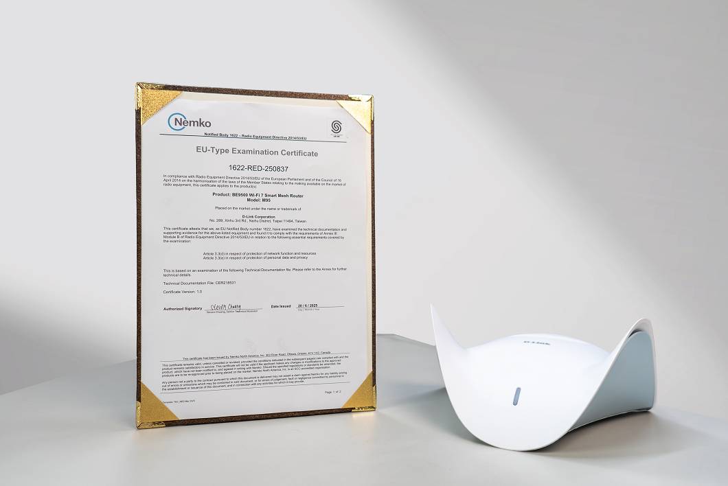 全台第一張，D-Link M95 Wi-Fi 7 無線路由器取得歐盟 EN 18031 資安認證