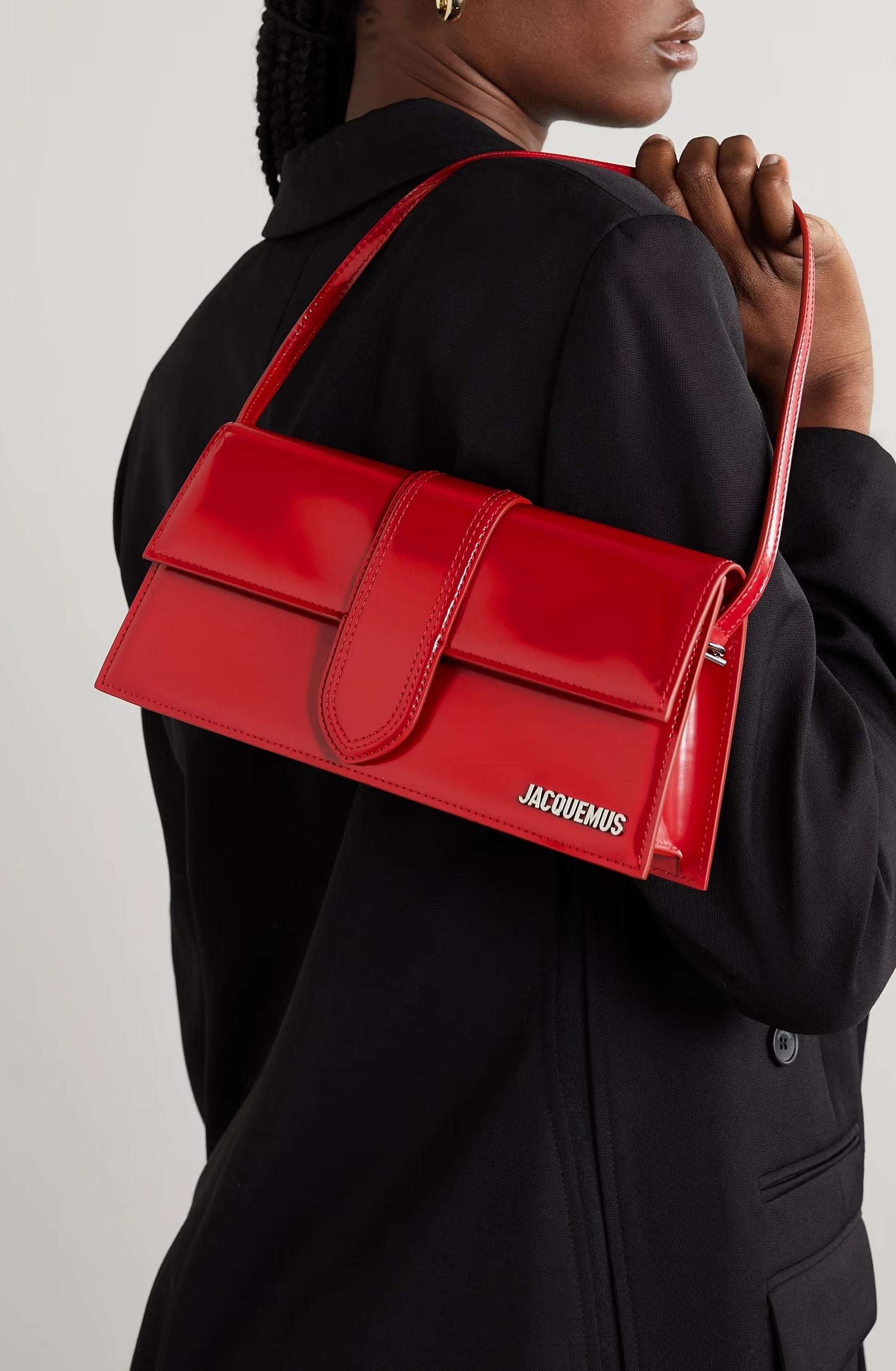 JACQUEMUS Le Bambino Long patent-leather shoulder bag