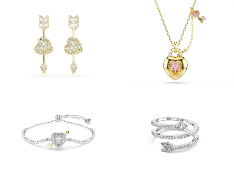 Idyllia 水滴形耳環／4,200元，Idyllia 鏈墜／5,800元，Idyllia 手鏈／5,800元，Idyllia 圖形戒指／5,300元（圖／品牌提供）