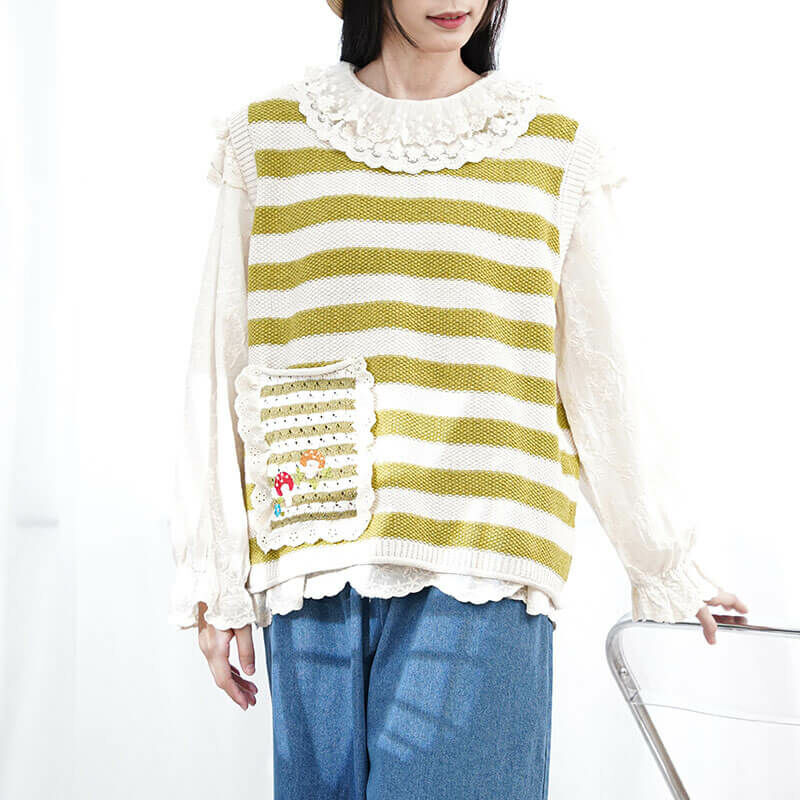 條紋刺繡針織背心101516