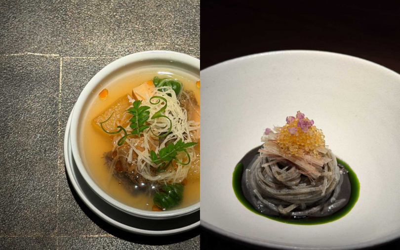鮑魚  |台灣乾物高湯・梨・香料油；芝麻  |  魚卵・茗荷。