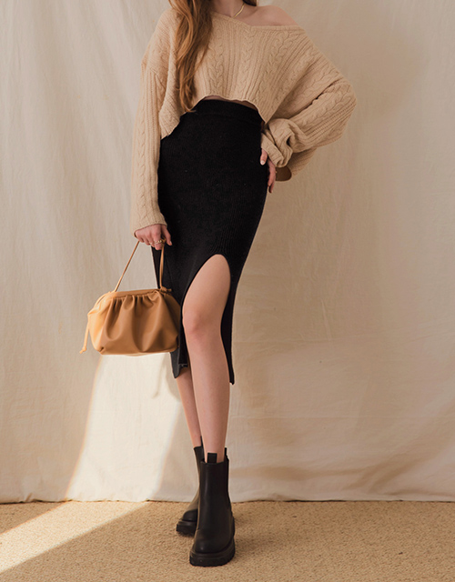 質感腰鬆緊開衩針織裙