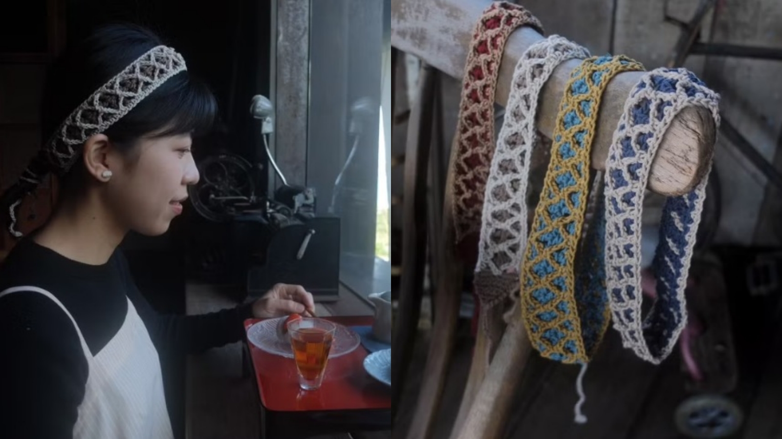 多邊形 手工編織 雙色髮帶