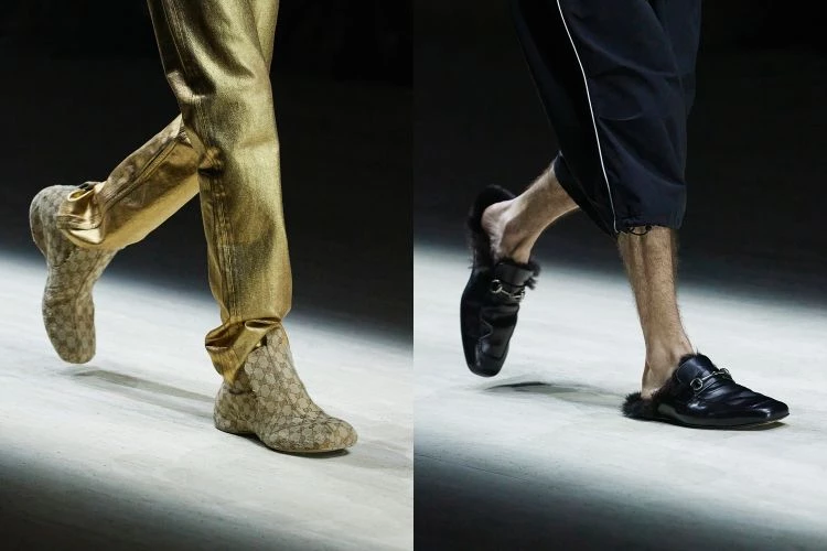 鞋履同樣值得討論，Manhattan運動鞋把極簡籃球鞋輪廓與樂福鞋的一腳穿便利性結合；Giovanni與Cupertino樂福鞋則刻意柔軟化，消解傳統皮鞋的僵硬。這場秀的野心不藏，要創造的是慾望本身。從細節到輪廓，可以看到大量熟悉的 Gucci元素，被重新放大、被重新包裝，討論度、搜尋量也隨之飆升。