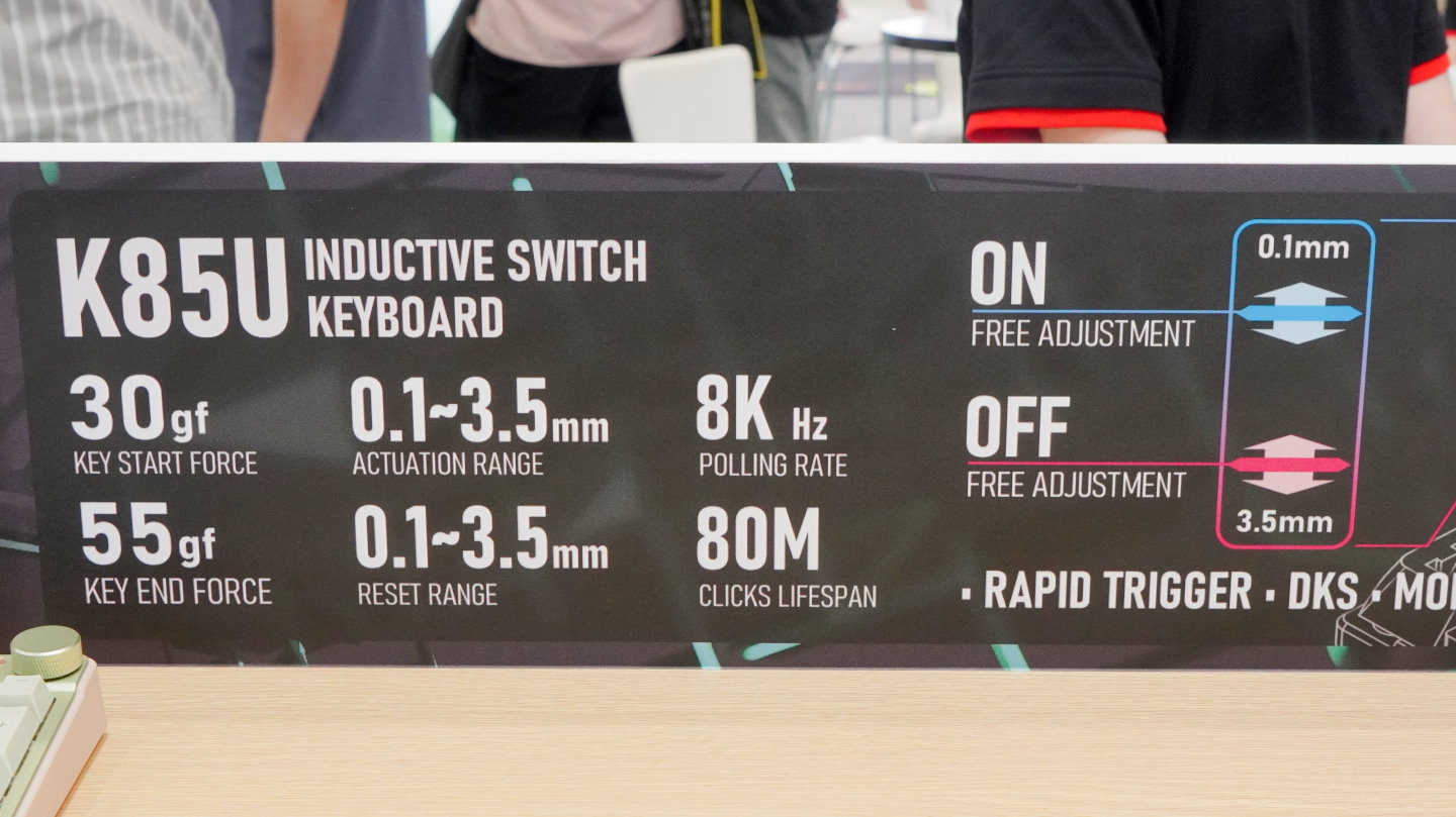 K85U所使用的電感軸可以設定的觸發行程為0.1 ~ 3.5 mm，具有8,000萬次點擊壽命。