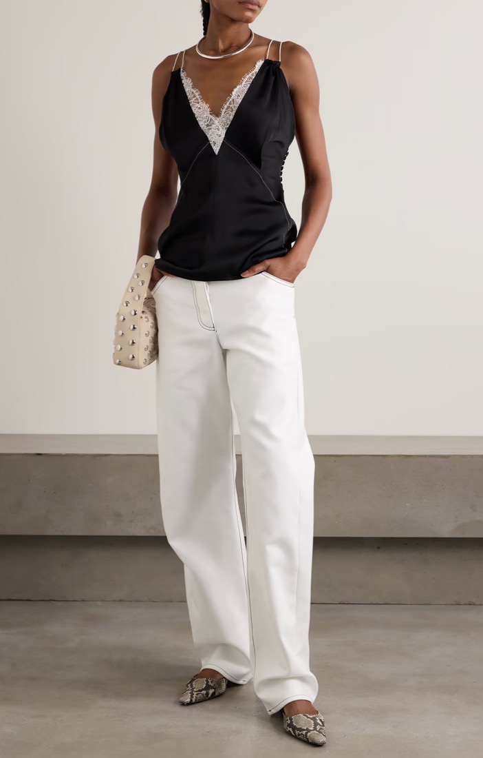 VICTORIA BECKHAM Paneled lace-trimmed satin camisole