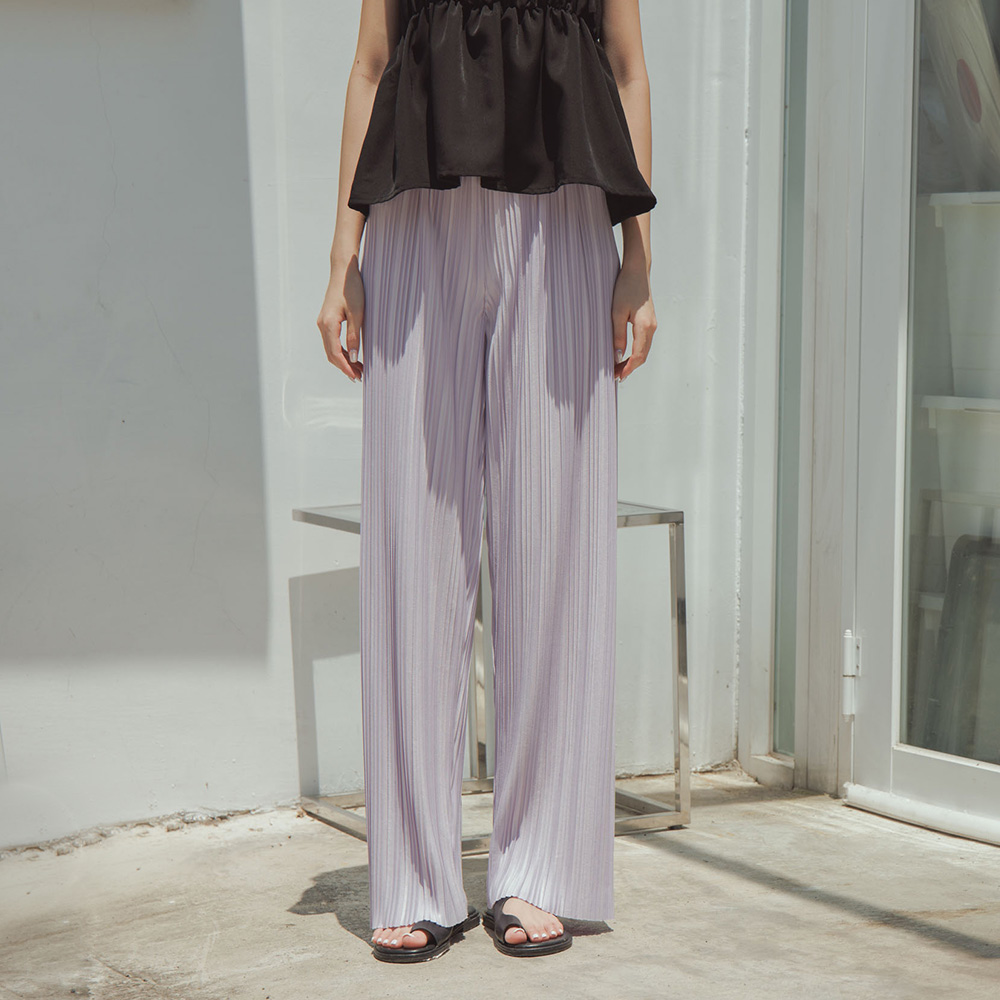 光澤感坑條造型軟料長寬褲 四色售