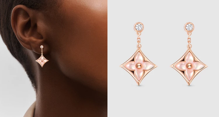 粉紅色母貝之所以迷人，是因為它那種內斂的虹彩珠光，像極了母親經年累月沉澱下來的氣質。而LV這款「Color Blossom」捨棄了大面積的浮誇，用一顆極細的鑽石牽引著Monogram的經典星辰，隨動作輕擺。這份禮物不是為了點綴穿搭，而是為了映襯母愛那份柔中帶剛、無可取代的溫婉。（商品價格約：NTD 125,000）