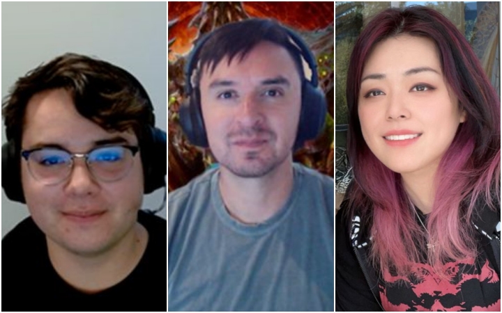 《暗黑破壞神 IV》第八賽季製作團隊，由左至右分別為遊戲設計副總監 Colin Finer、首席賽季設計師 Deric Nunez，以及首席美術設計師 Viviane Kosty。