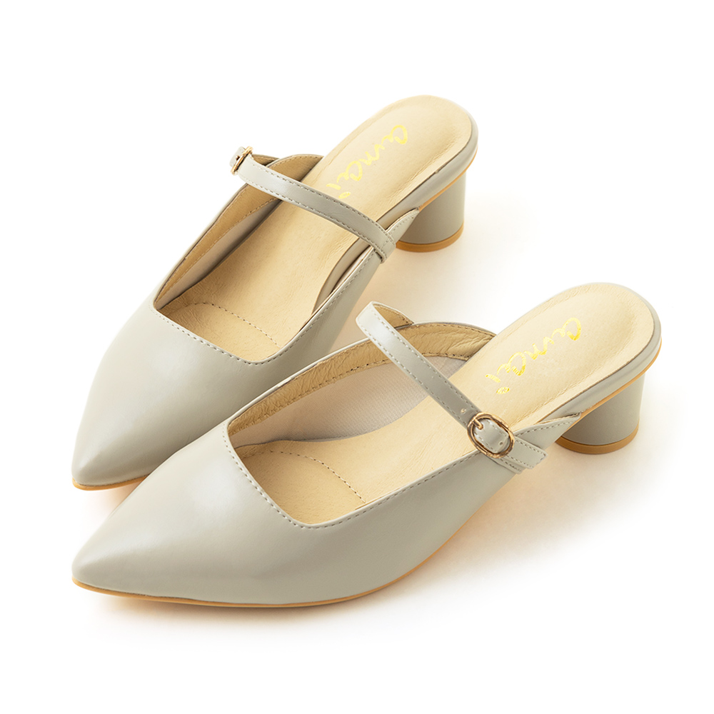 微甜女孩尖頭圓跟穆勒鞋 灰 G303GY