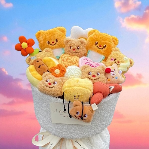 【COZY PLUS+】可愛黃油小熊卡通花束(附提袋)AUG20#CP2005 情人節禮物 女朋友禮物 閨蜜禮物 生日禮物