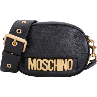 MOSCHINO 荔紋皮革金字手拿斜背包(黑色)