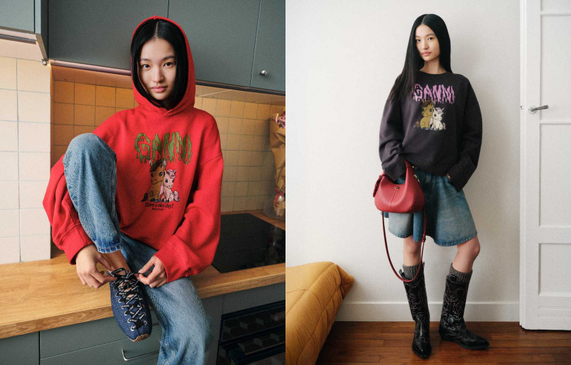 （圖／GANNI 馬年限定連帽上衣-櫻桃紅、GANNI 馬年限定長袖上衣-幽靈灰）