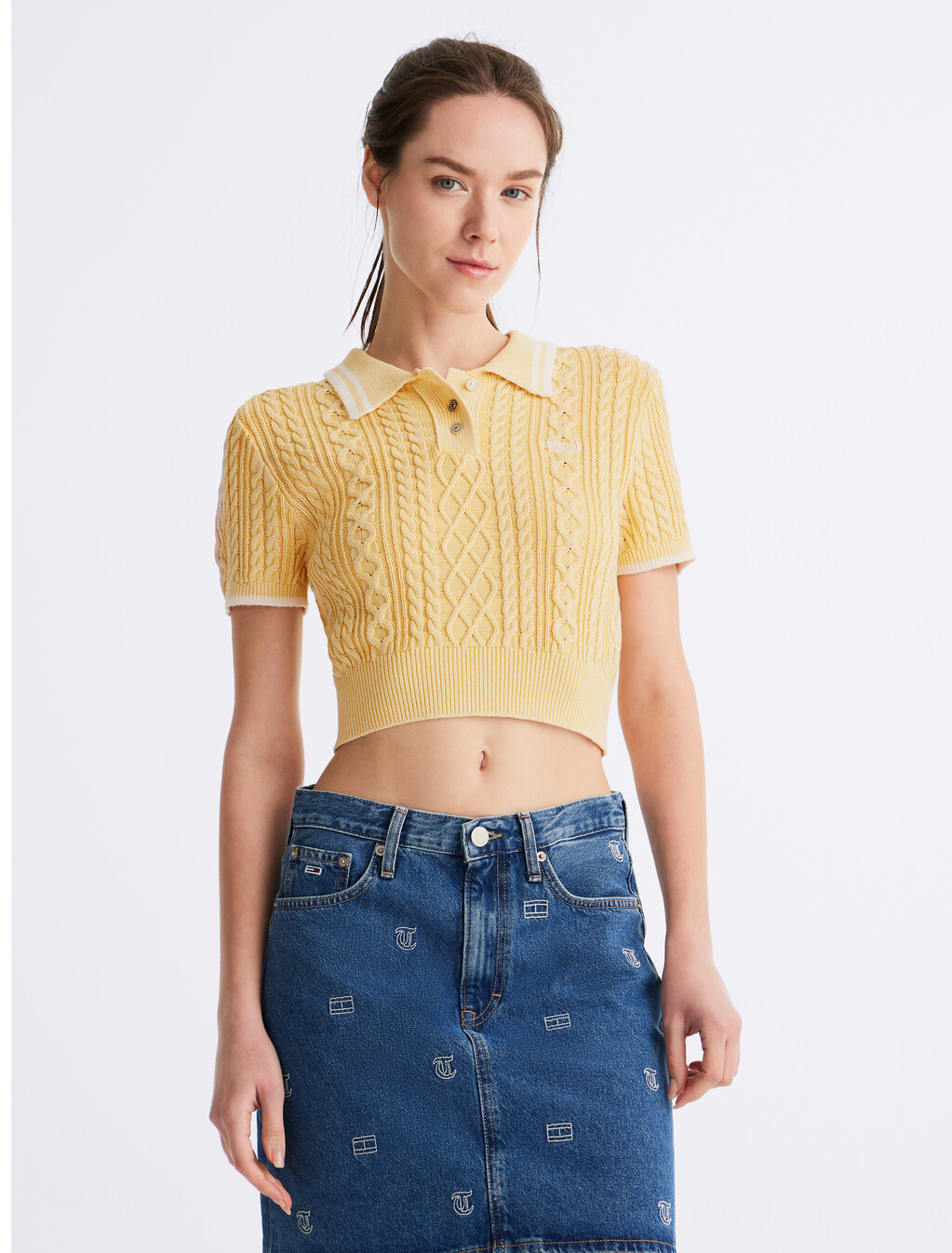 Cable Knit Cropped Polo
