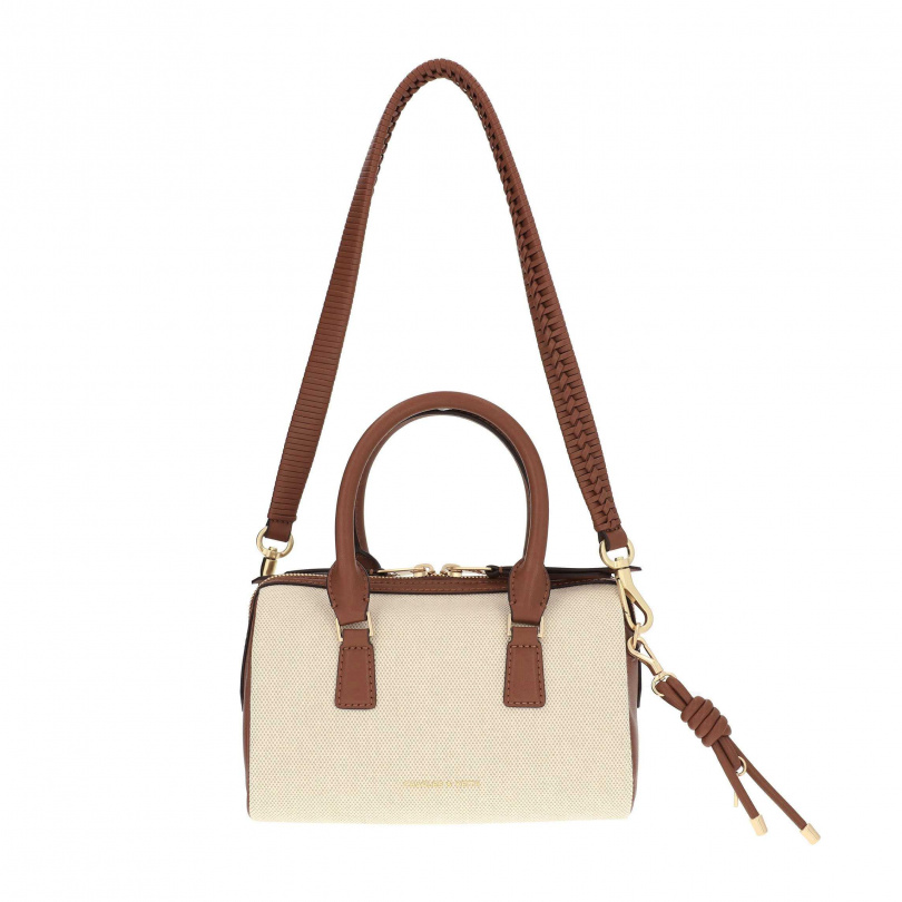 CHARLES & KEITH Everleigh帆布拼接保齡球包／2,790元（圖／品牌提供）